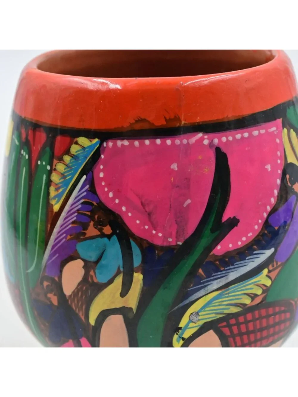 Terracotta Mexican Folk Art Pottery Planter/Vase 5